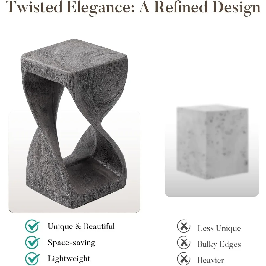 طاولة جانبية مربعة ملتوية للاستخدام الخارجي مع تصميم مقاوم للماء من الخشب الصناعي لشرفة الحديقة والشرفة ومقاومة الطقس على الشاطئ