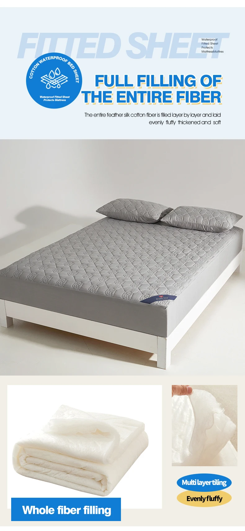 Wasserdichtes Atmungsaktives Gestepptes Spannbettlaken Tiefe Taschen Matratzenschoner Weiche Mikrofaser Elastisch Rutschfest Einzel Doppel Queen King Bett – Detail 10