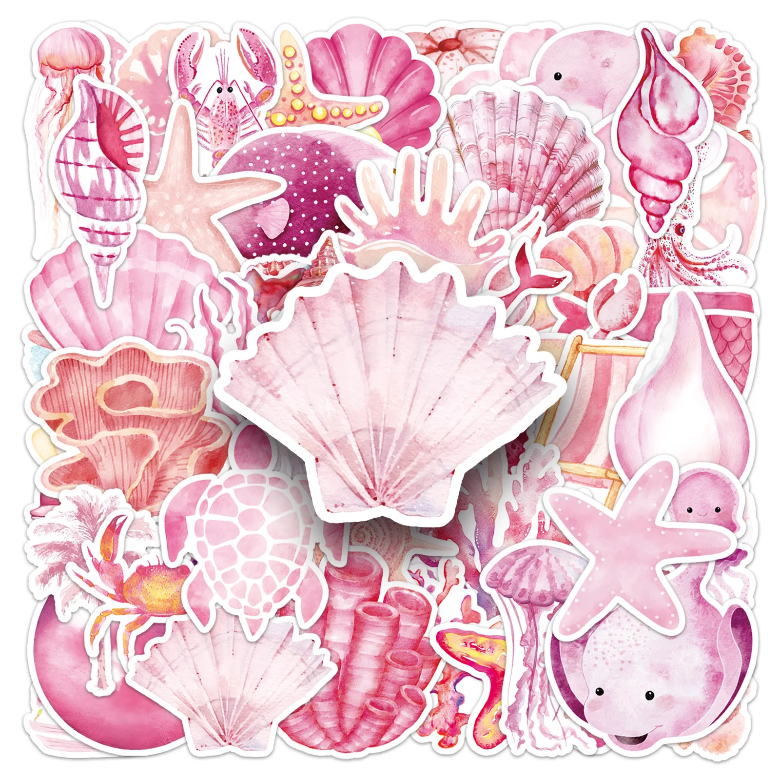 50PCS Pink Ocean Doodle Stickers Sea Creatures Decals For Phone Cases Water Bottles Diary Decor Wall Creative Craft