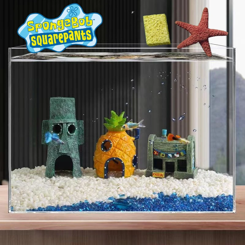 SpongeBob Fish Tank Decoration Pineapple House Ornament Squidward Cartoon Anime Aquarium Decoration Craft Landscape Ornaments