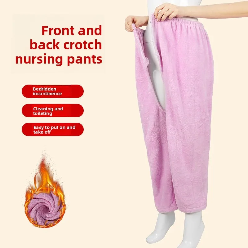 دافئ الشتاء الحراري الصوف السراويل رعاية الكبار مفتوحة المنشعب تصميم بعد الجراحة سلس البول المسنين المريض المنزل التمريض ارتداء لينة