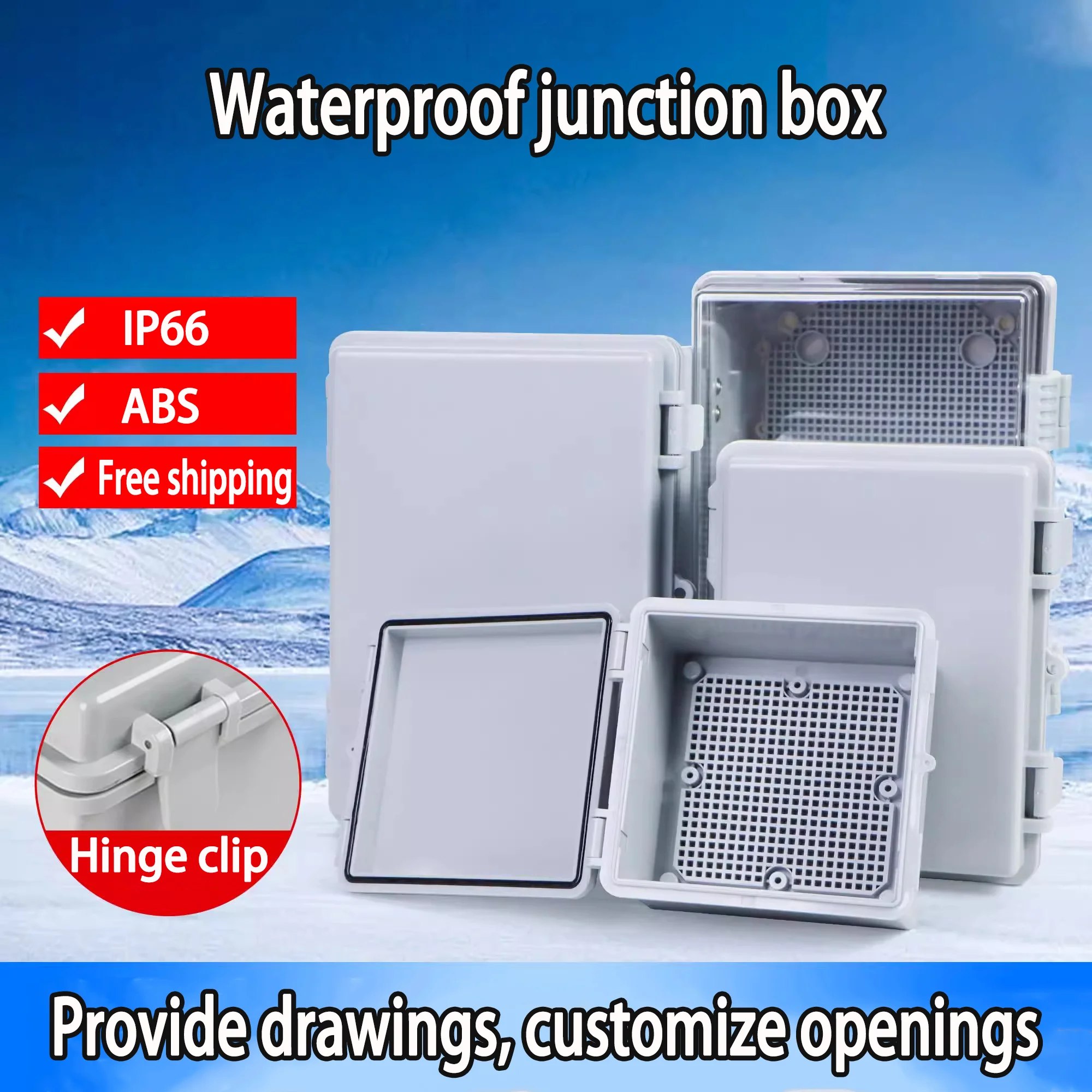 Outdoor IP66 Abs Pc Hinged Plastic Grey/Clear Cover Housing Waterproof Power Electrical Junction Box Plastic Box Distribut Box