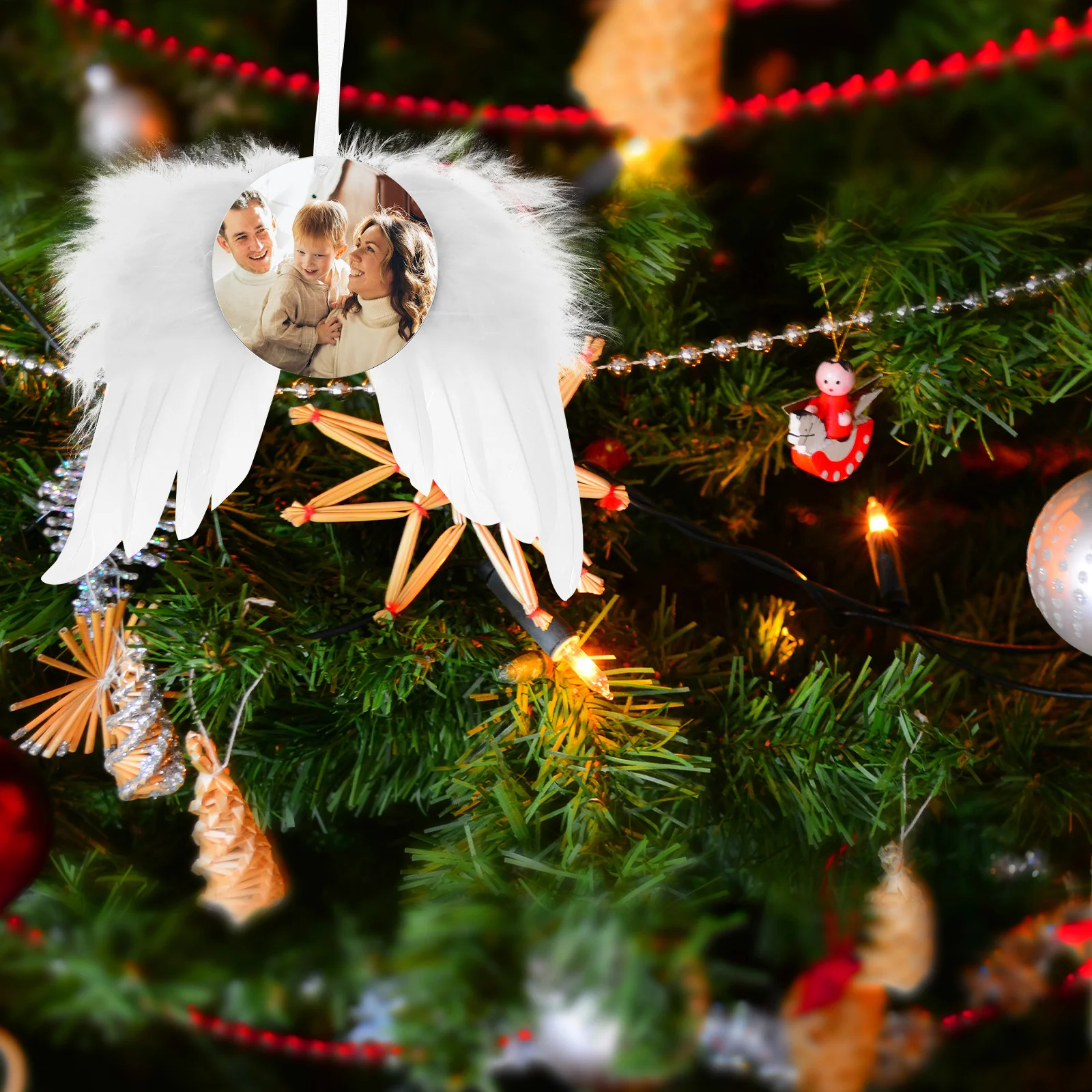 

12Sets Christmas Wing Hanging Decor Sublimation Pendants DIY Photo Holder Xmas Tree Pendant Wall Decoration Supplies