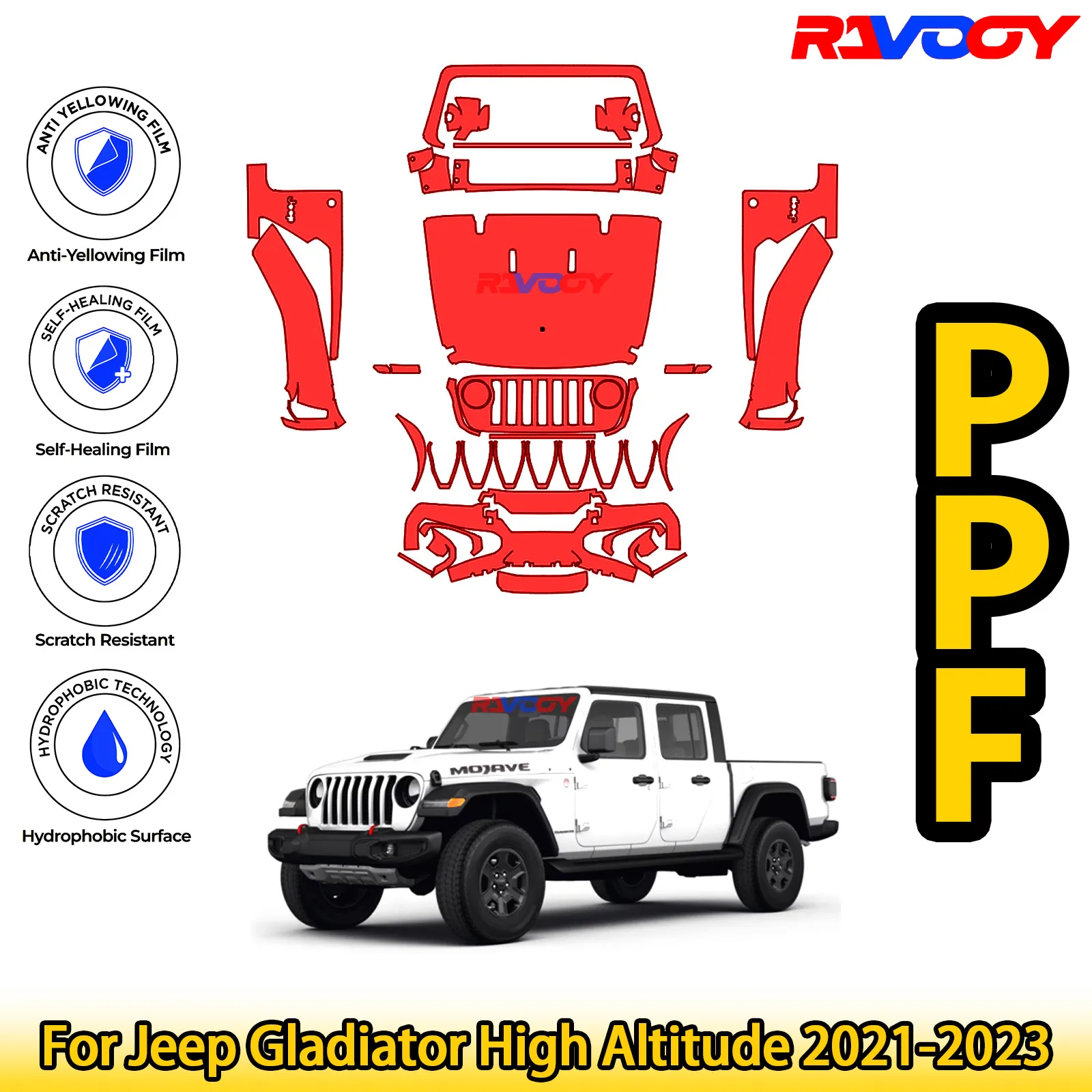 

For Jeep Gladiator High Altitude 2021-2023 Glossy Matte Black Precut front PPF Kit Paint Protection Film