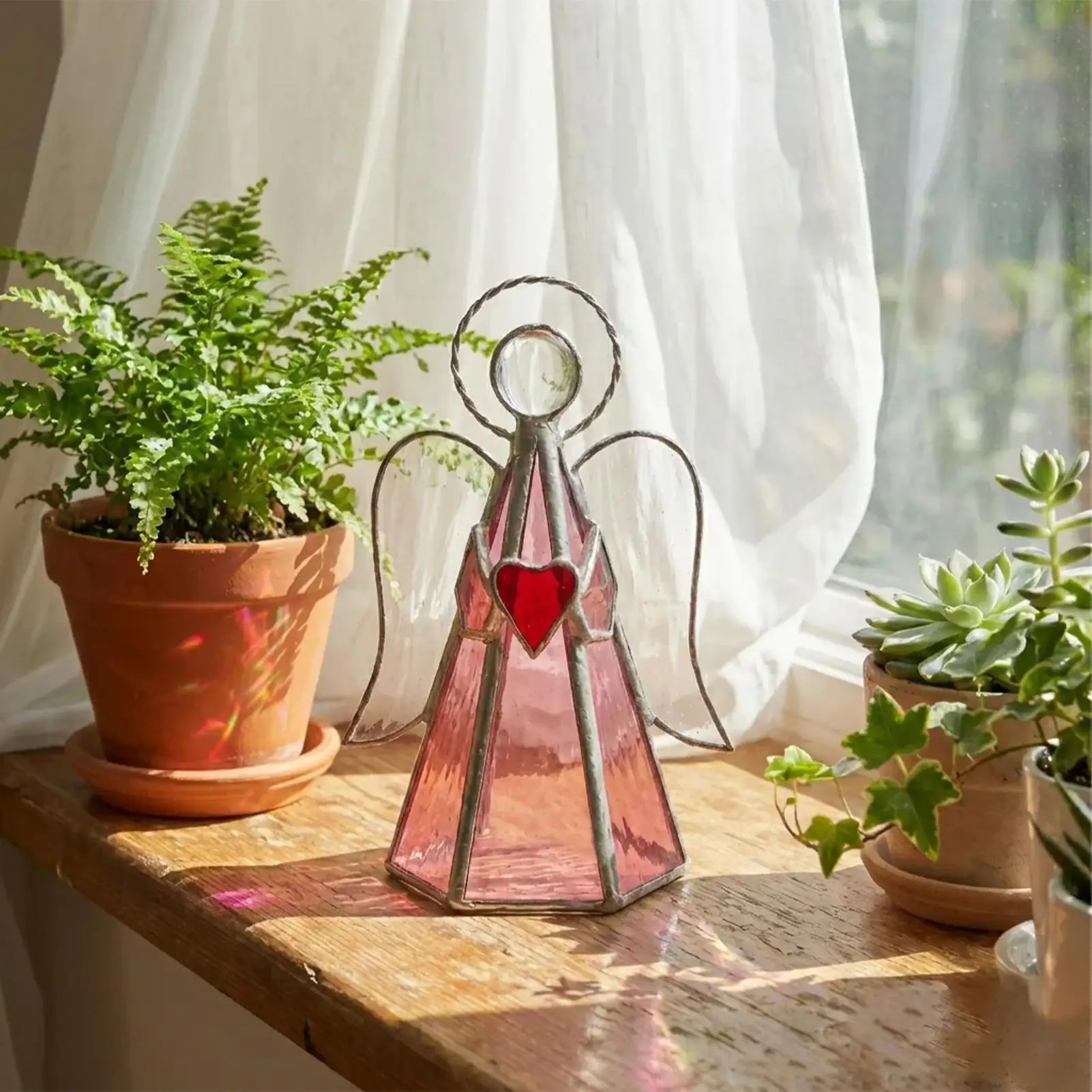 Tealight Candle Holder Stained Angel Acrylic Table Centerpiece Decorative Sunlight Suncatcher For Home Living Room Bedroom