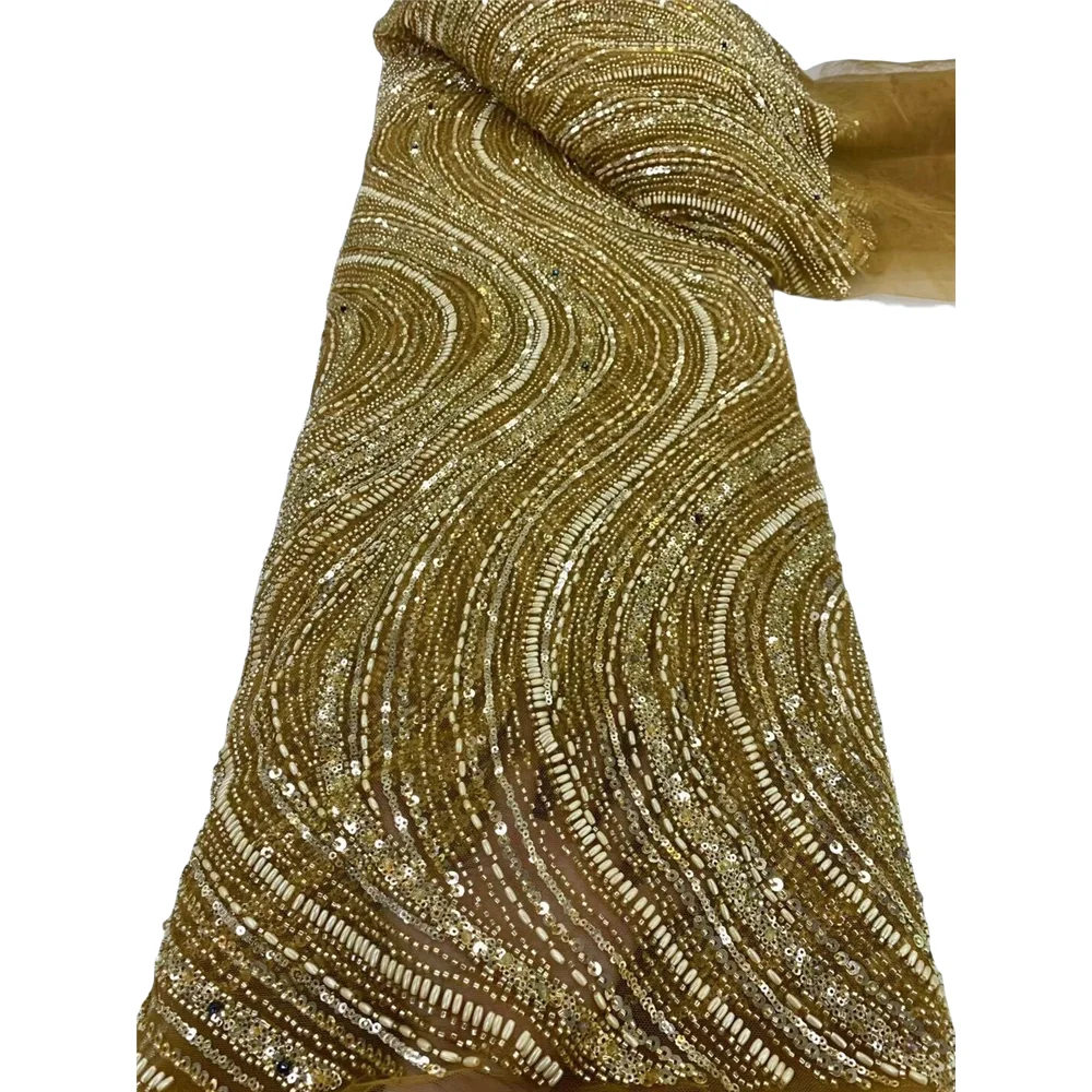 

African Luxury Beaded Mesh Lace Fabric French J-1406284 Tulle Sequins Lace Fabric Fo Women Party Dress
