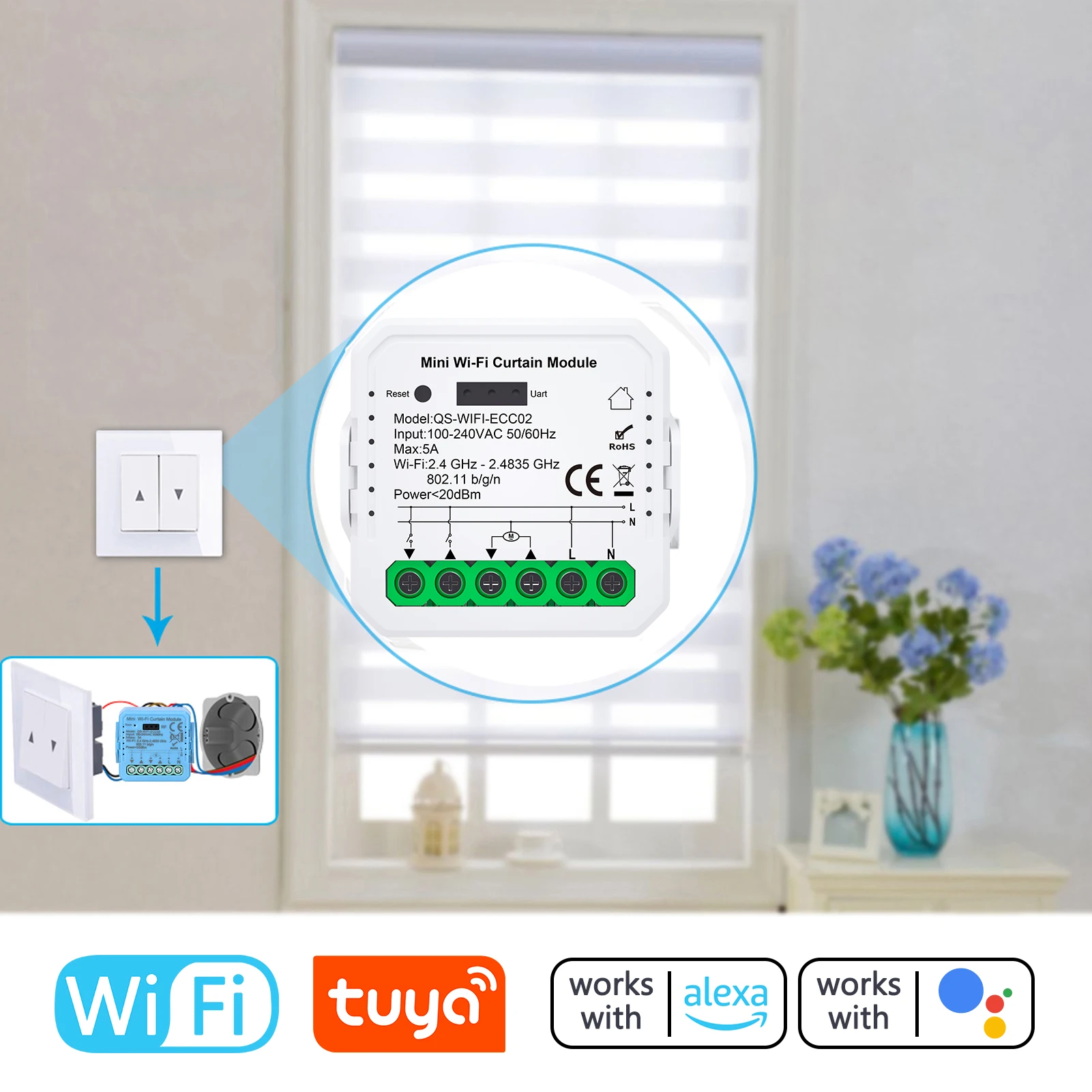 Tuya ZigBee Intelligent Curtain Module APP Remotely Control Compatible Alexa Google Home for Voice Control Used with Gateways