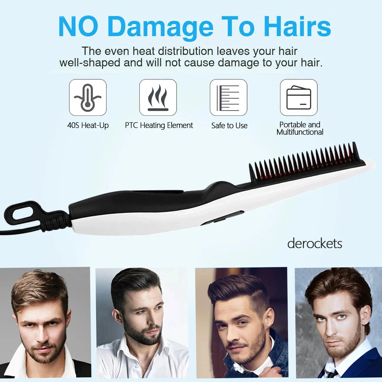 Fast Heating Electric Beard & Hair Straightener Comb for Men and Women | Portable Ionic Straightening Brush & Styler with 30s Quick Heat-Up | Anti-Scald Design for Smooth, Sleek Look
