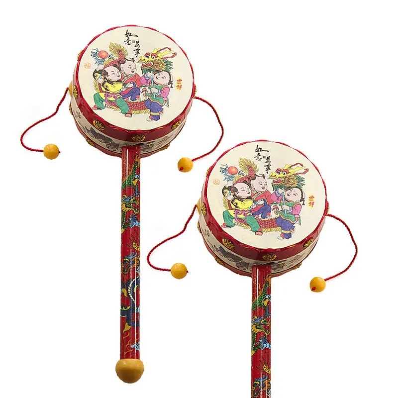 Chinese Traditional Auspicious Tambourine 19cm Traditional Auspicious Hand Bell Plastic Sound Loud Baby Toy Rattle-drum