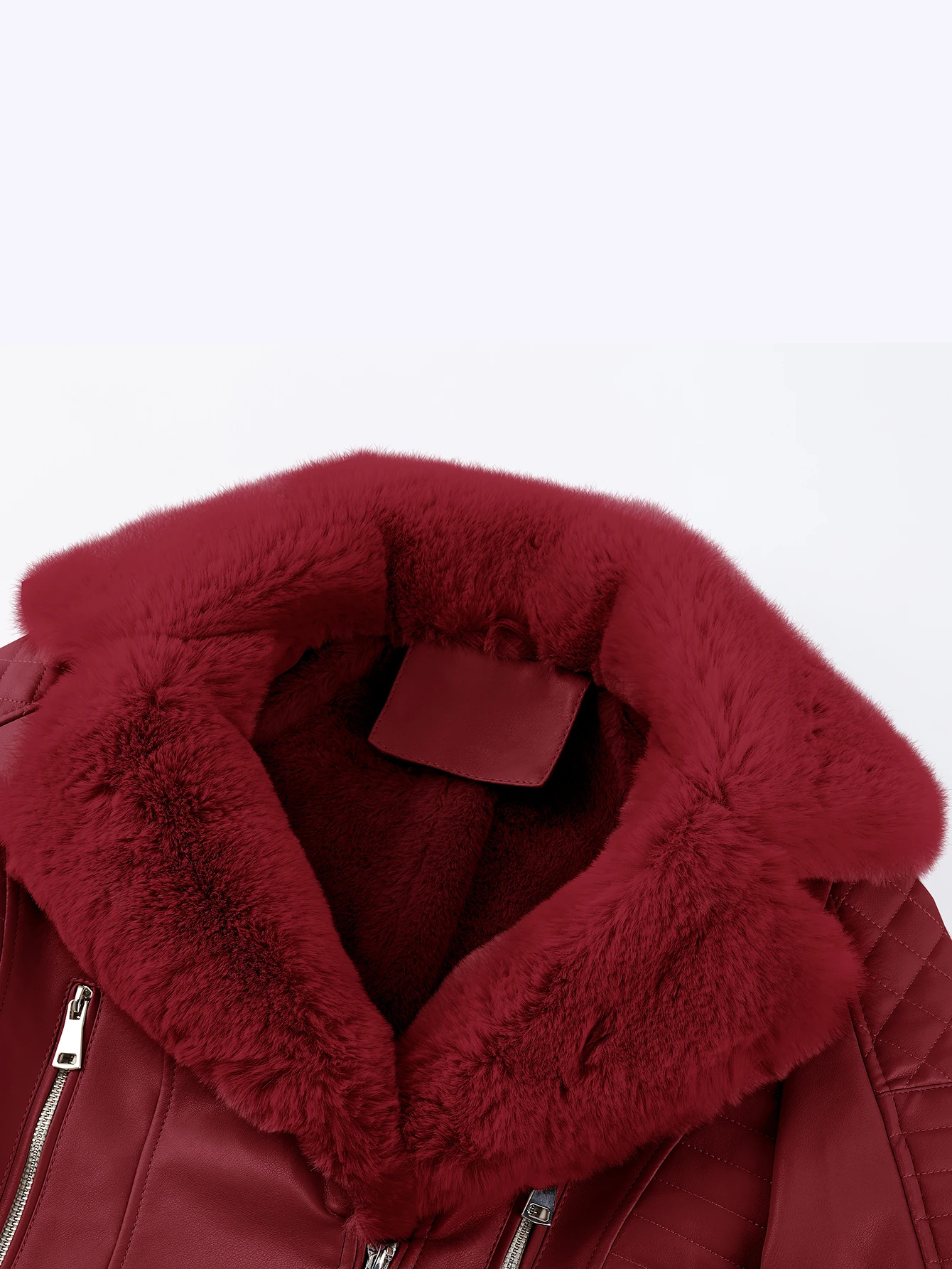 Jaqueta feminina de couro sintético com gola elegante de pele sintética, cinto e estilo vintage quente – perfeita para outono e inverno