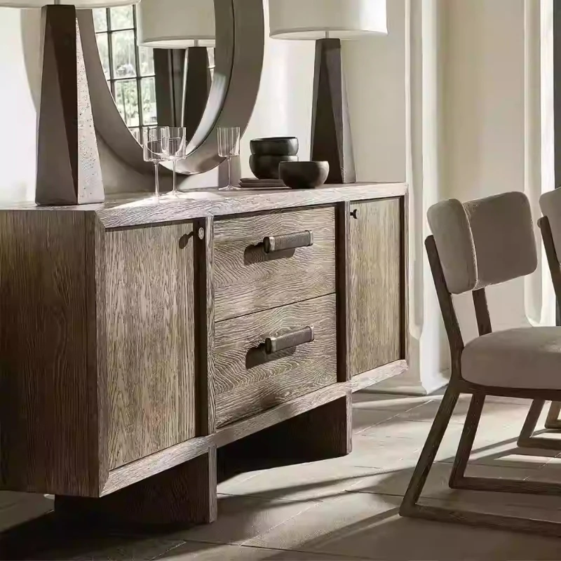 

American retro dining side cabinet medium antique solid wood tea ash wood aisle cabinet high-end bucket