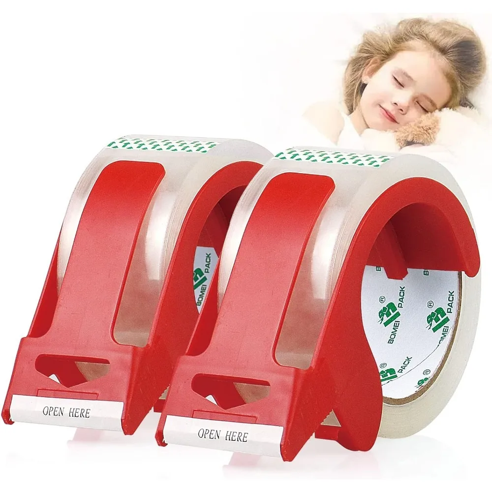 Heavy Duty Clear Packing Tape,2 Rolls with refillable Dispenser,Noiseless Packaging Tape 1.88 Inches x 55 Yards,Industrial Grade