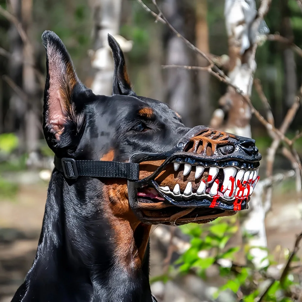3D Realistic Dog Muzzle Silicone Fangs Teeth Anti-Bite Mask for Medium Large Dogs Pitbull Doberman Husky Halloween Cosplay Acces