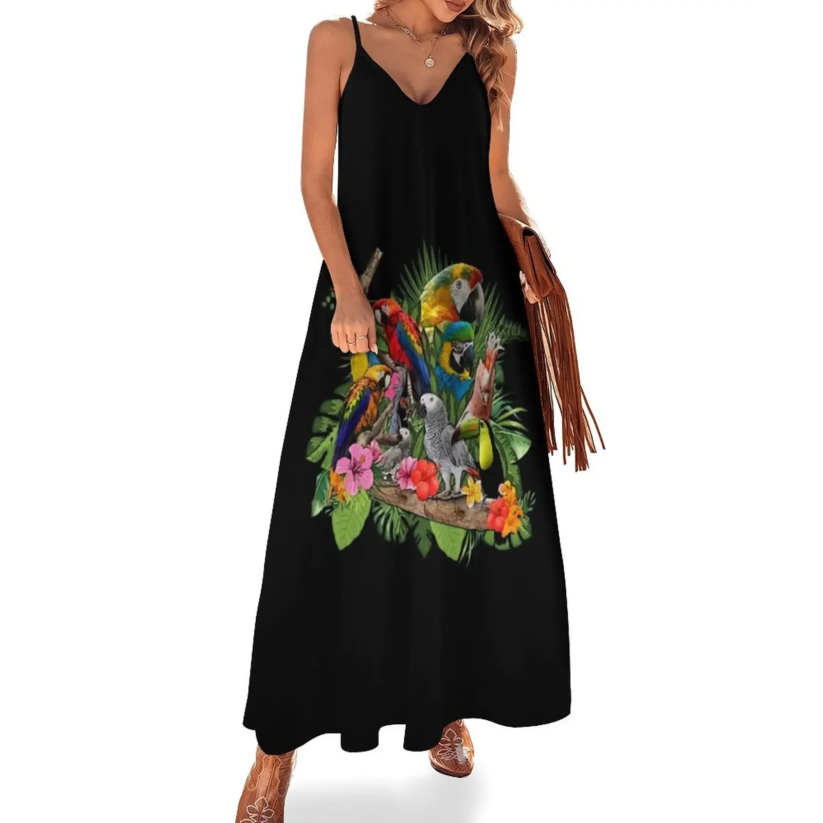 

Portrait of a African Grey Parrot Bird Kakadu Sleeveless Dress sexy dress long dress women