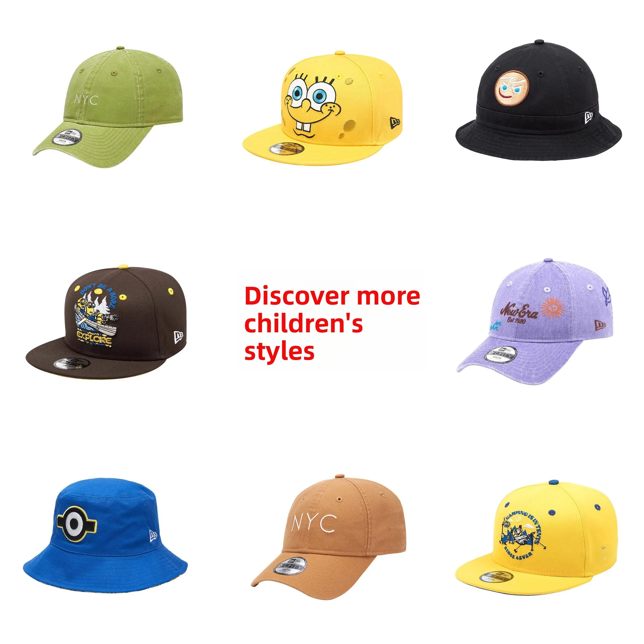 newera-children's-baseball-cap-small-head-size-unisex-youth-trendy-hat-casual-style-round-top-bent-brim-cap-for-teens-and-kids