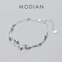 Modian New 925 Sterling Silver Beads Ball Stars Double Layer Bracelet For Women Charm Bracelet Engagement Original Fine Jewelry
