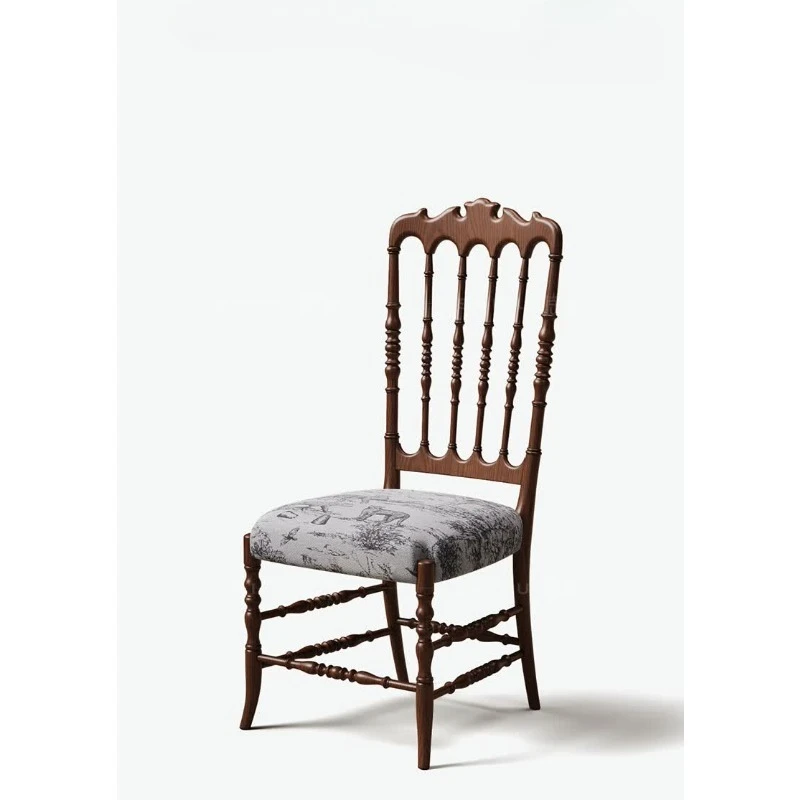 Solid wood retro backrest chair Small apartment medium and ancient fabric dining chair
