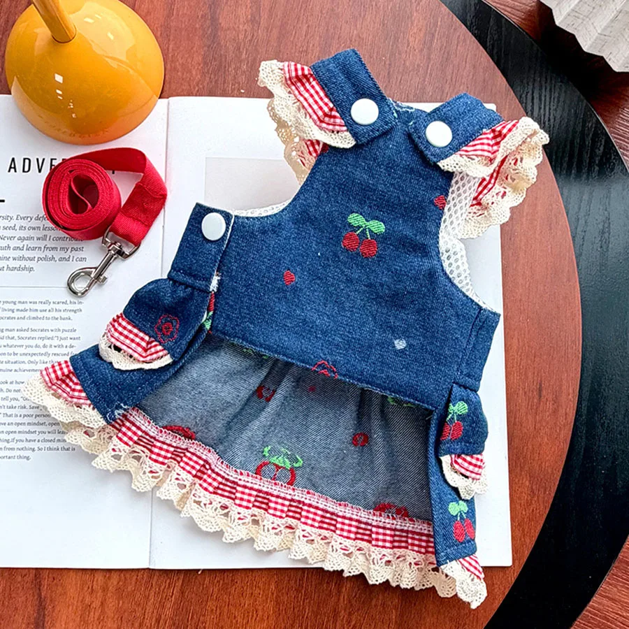 Conjunto arnés y vestido vaquero con correa para perros y gatos - imagen 4