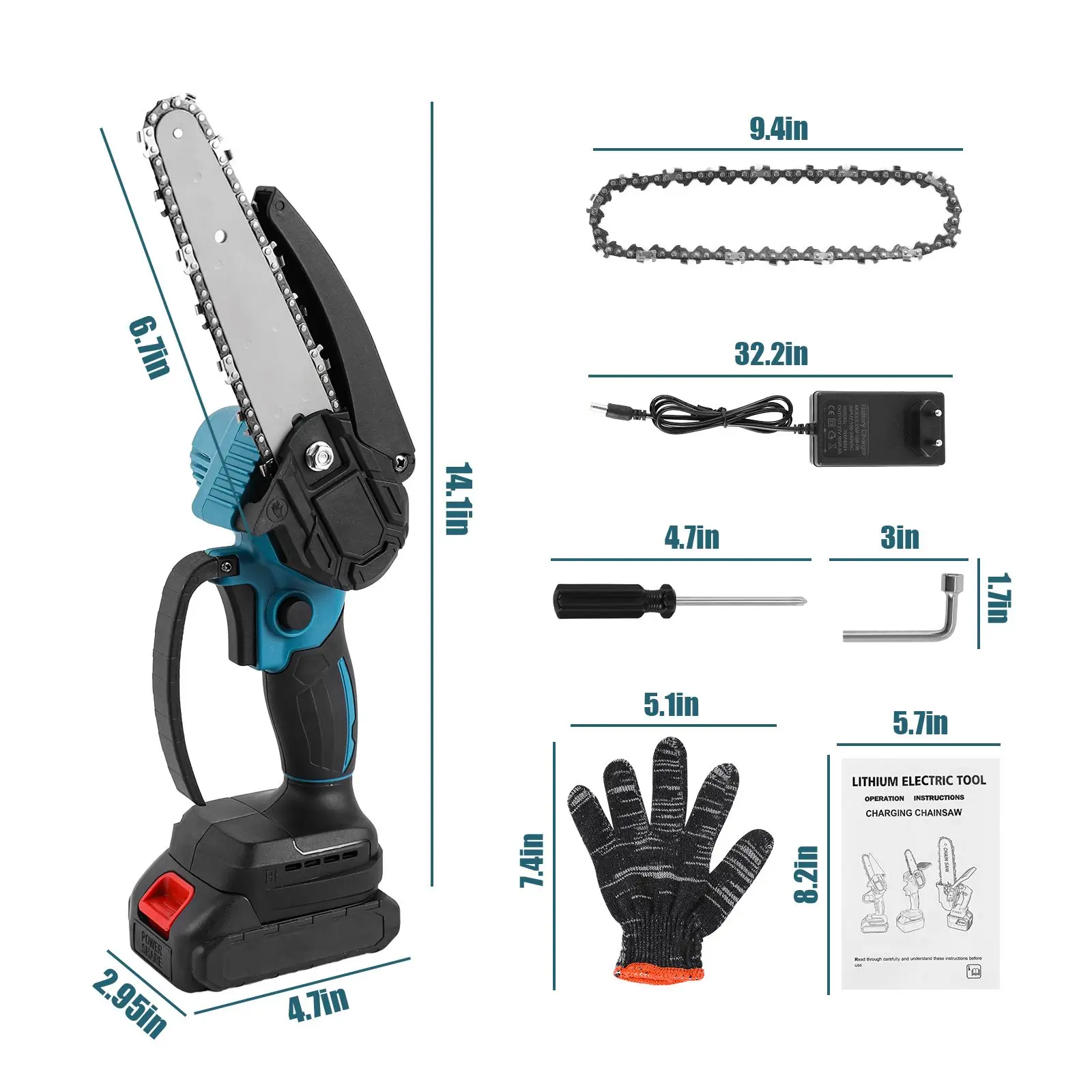 6-Inch Mini Cordless Chainsaw Powerful 20000RPM Electric Saw Garden Woodworking Cutting Power ToolsWith 2PCS 21V Lithium Battery