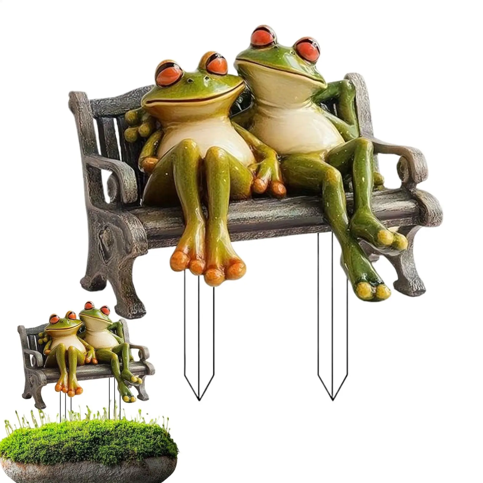 Frog Decor Frog Couple Bench Sculpture 2D Flat Acrylic Statues Figurines Ornaments for Home Porch Backyard Outside Bookshelf