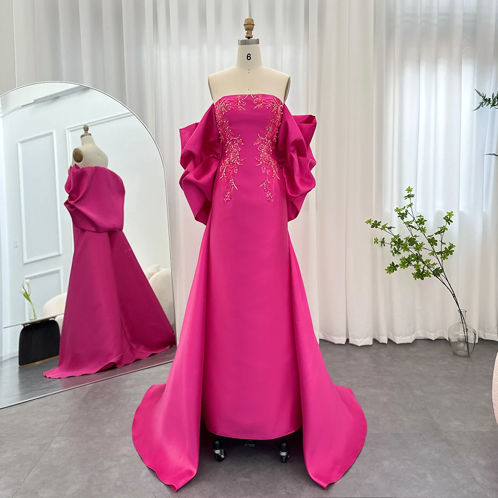 

Sharon Said Dubai Luxury Fuchsia Mermaid Luxury Evening Dress with Cape Shawl Women Wedding Party Guest Gowns SS296 Customized