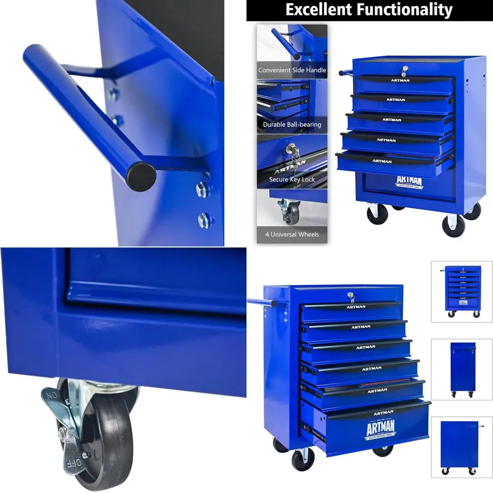 

20 металлических сундуков для инструментов с 6 ящиками и направляющими для шарикоподшипников, черно-синий стальной органайзер для хранения