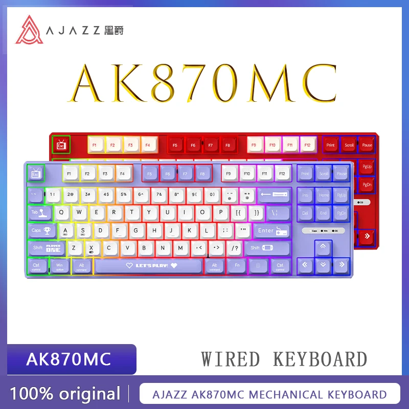 

Клавиатура Ajazz Ak870MC Механическая проводная, игровая Офисная Клавиатура с подсветкой RGB, компактная и портативная, под заказ