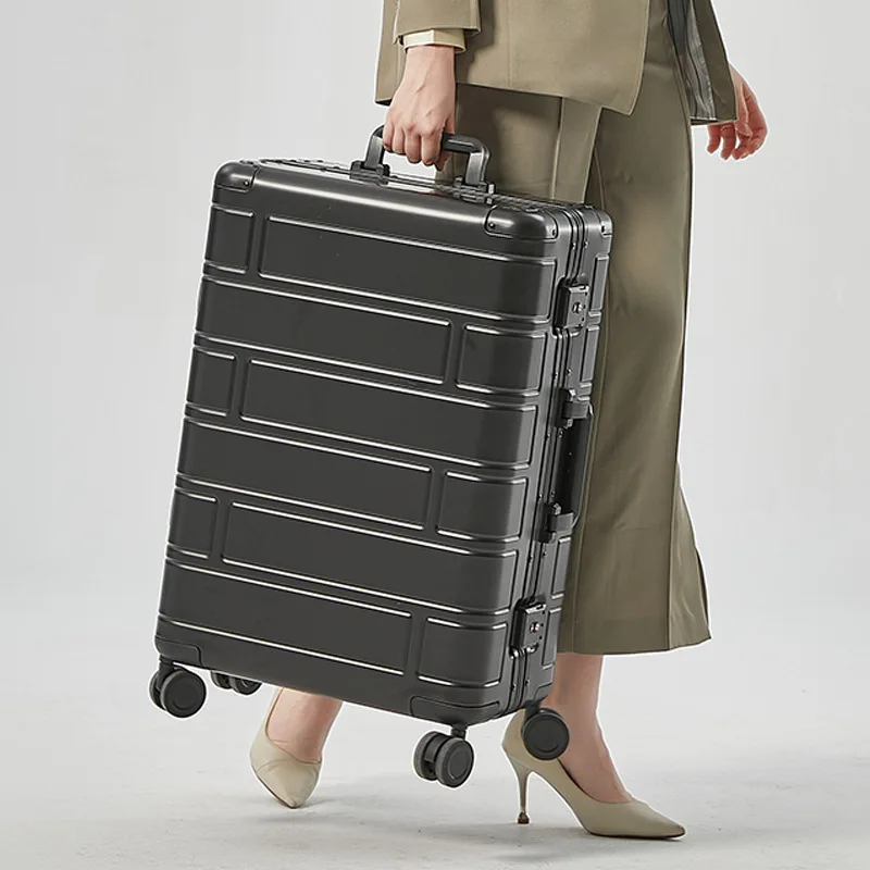 Valise à roulettes tout aluminium pour femme, roue universelle, mode féminine, valise à roulettes, mot de passe 24 ", valise légère 20", unisexe