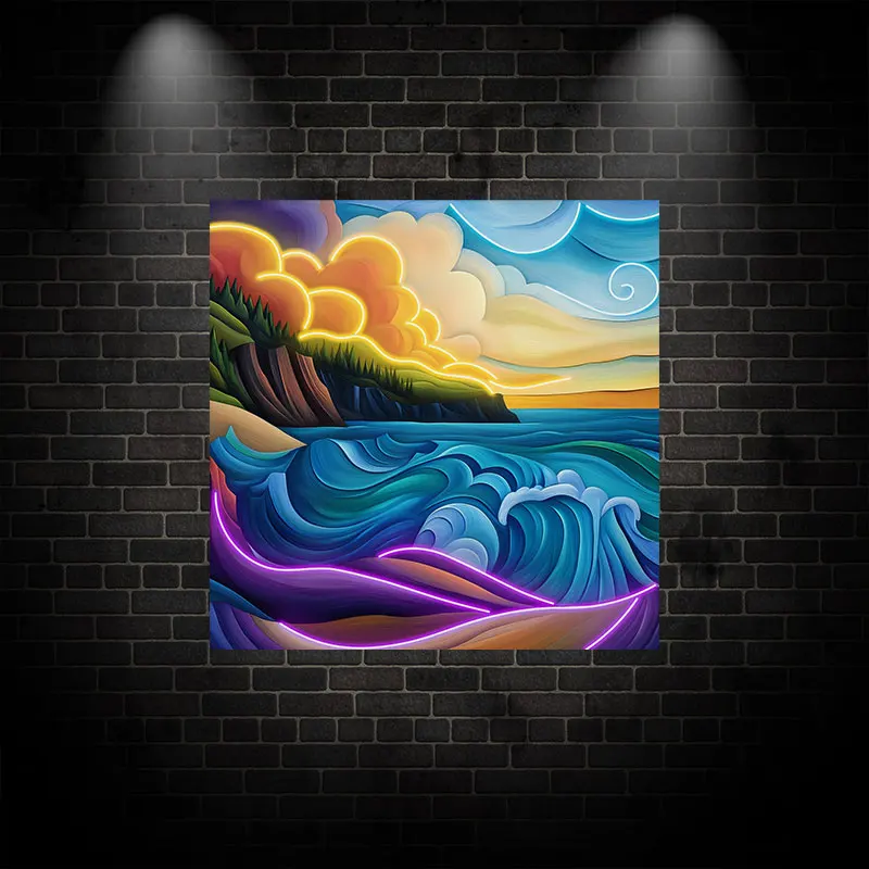 Colorful Line Sea Wave Art Neon Sign, Creative Wall Hanging Neon Light, Beautiful Wall Decor LED Light