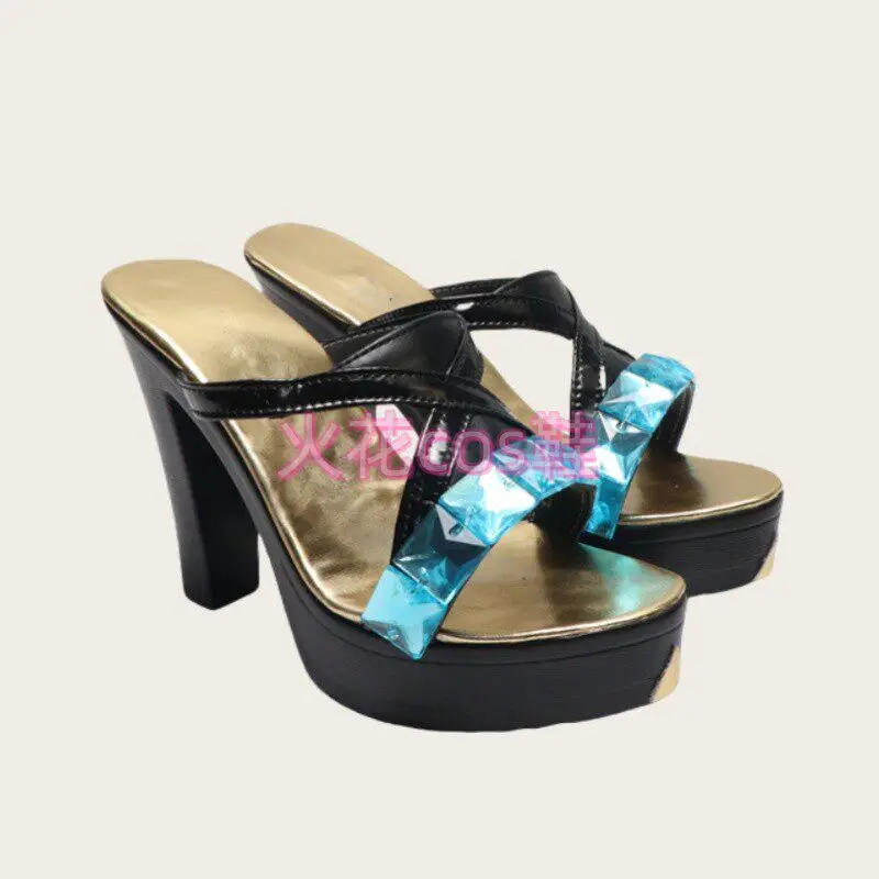 Anime Genshin Impact Xilonen Cosplay Shoes Black High Heels Short PU Leather Boots For Halloween Carnival