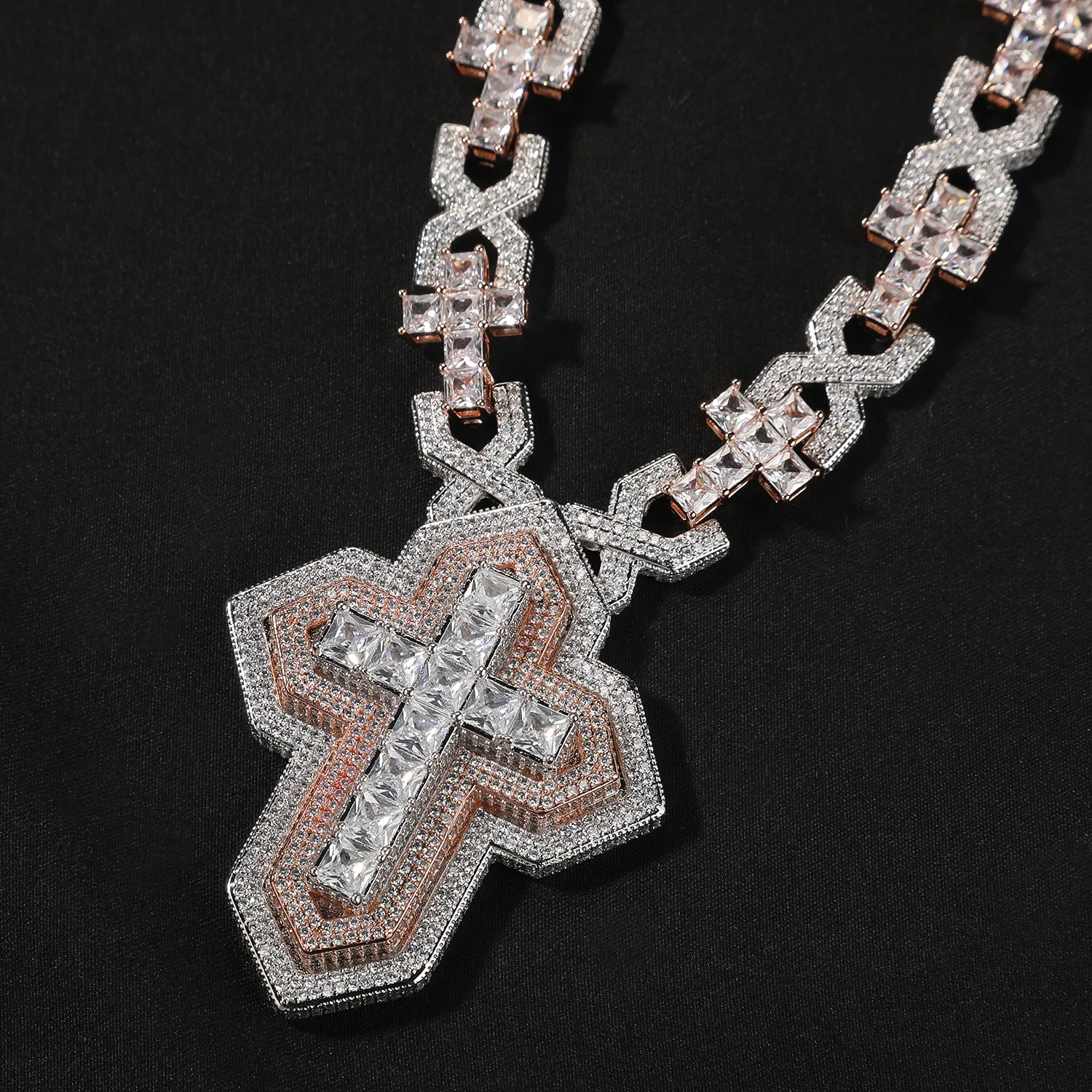

Exquisitely Crafted 3 Layers Cross Necklace Iced Out Cubic Zirconia Cross X Link Chain HipHop Jewelry For Gift