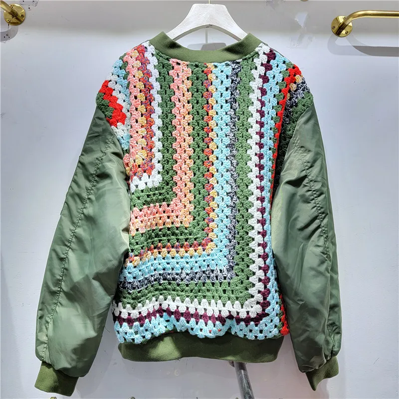 

SuperAen Spring 2024 New Design Knitwear Cut-out Hook and Flower Cardigan Panel Loose Women's Coat