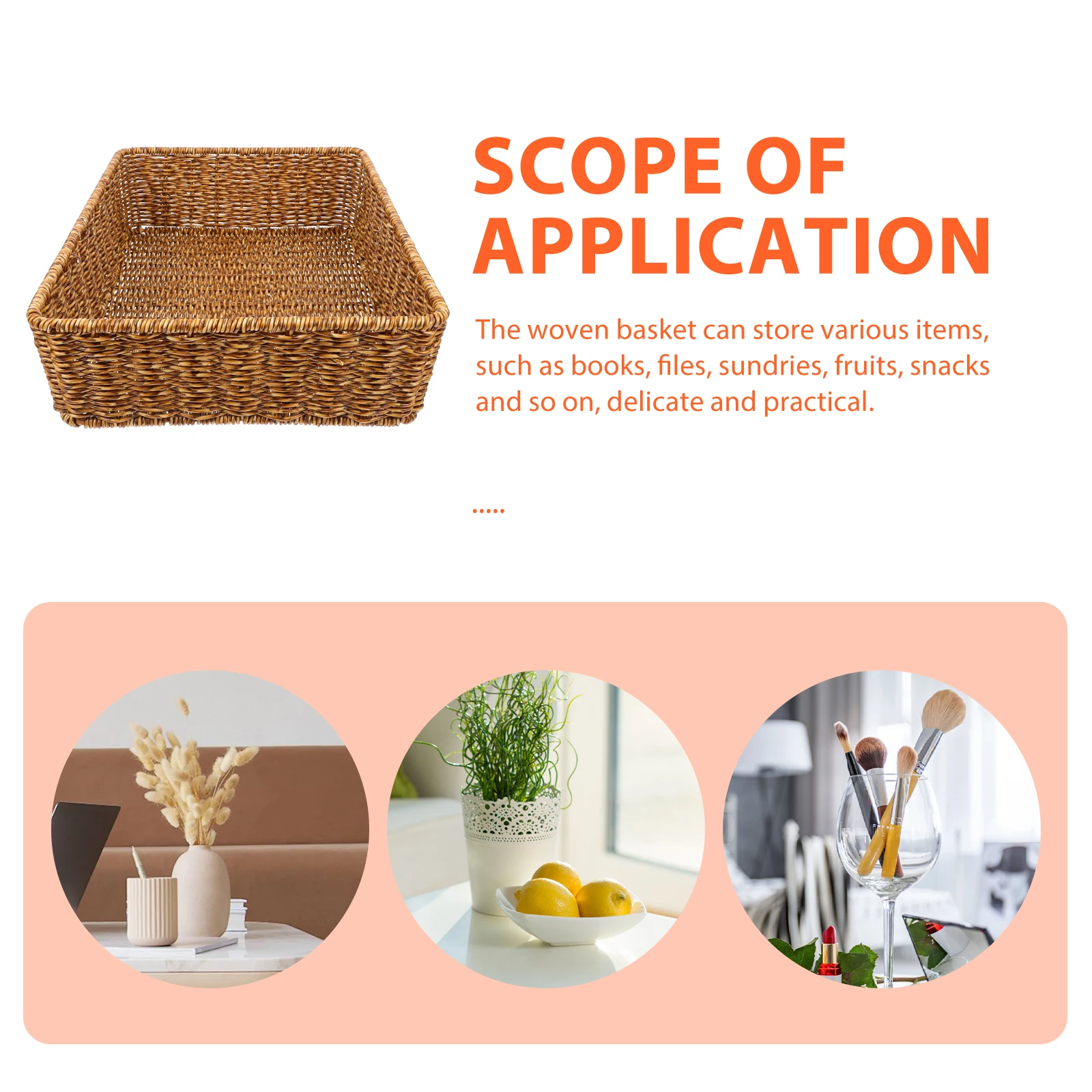 

Imitation Rattan Storage Basket Deep Coffee Large Capacity Woven Book Basket Decorative Desk ganizer Magazine Tray Fruit Snack