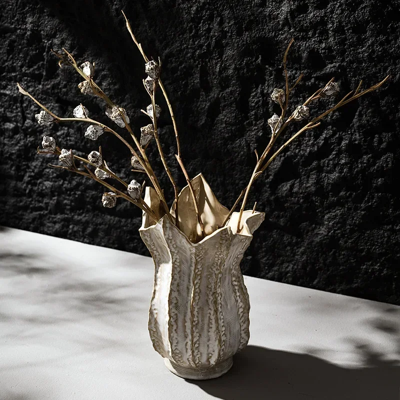 Nordic Ceramic 5 Petal Vase Chic Wabi-sabi Home Decoration Accessories Living Room Modern Art Dried Flower Bookshelf Pop