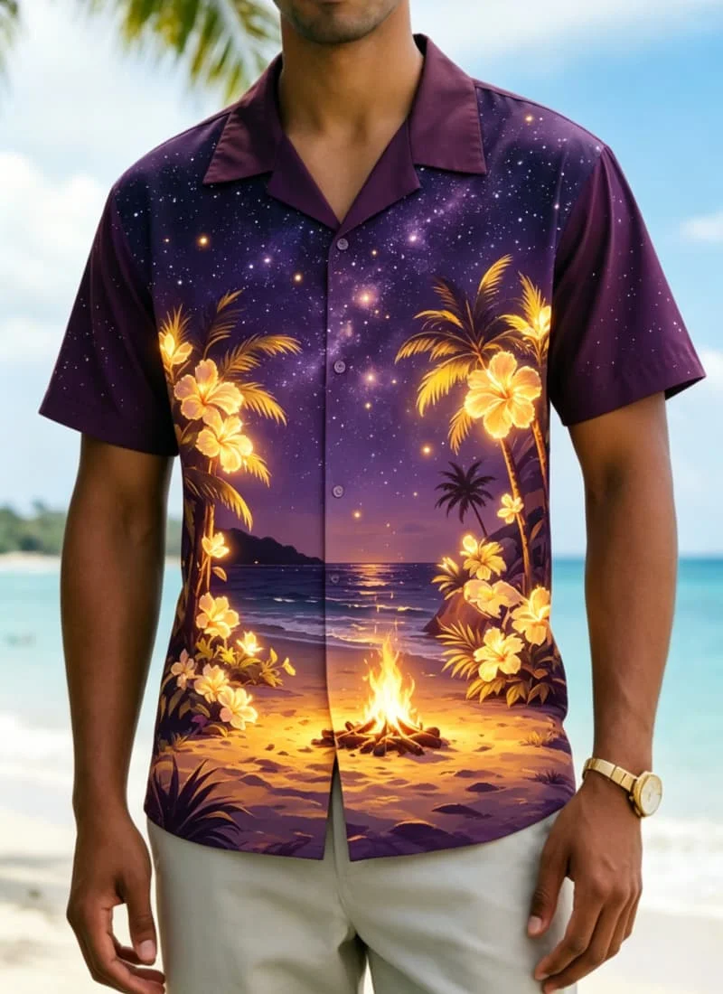 

Мужская рубашка с ярким принтом морского пейзажа, смелый экзотический стиль для летних вечеринок, пляжных мероприятий, отпуска и повседневного образа