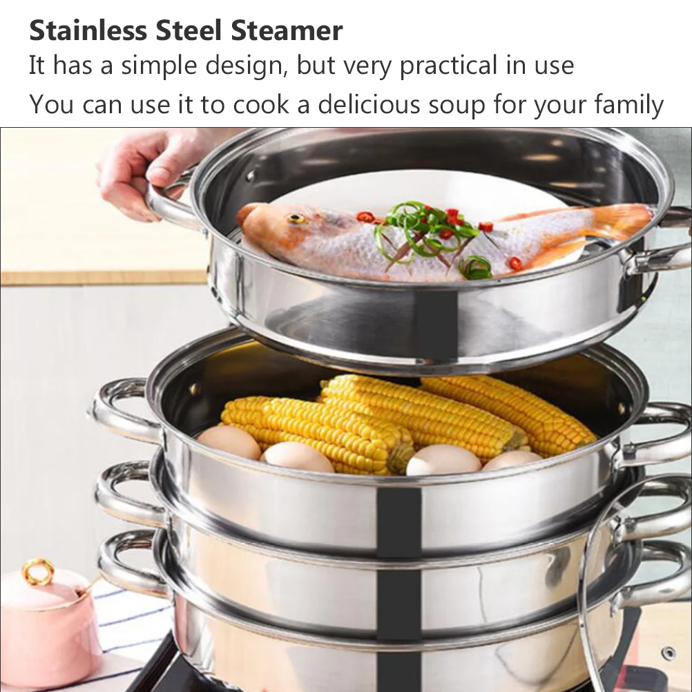 Pot Steamer Stainless Steel Steam Cooking Soup Cookware Steaming Food Stock Vegetable Set Layer Steamers Pots Stockpot Tier Lid