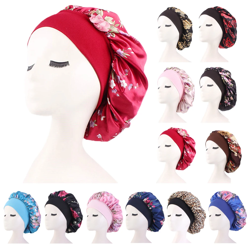 Satin Hair Bonnet - Women Print Turban Satin Night Sleep