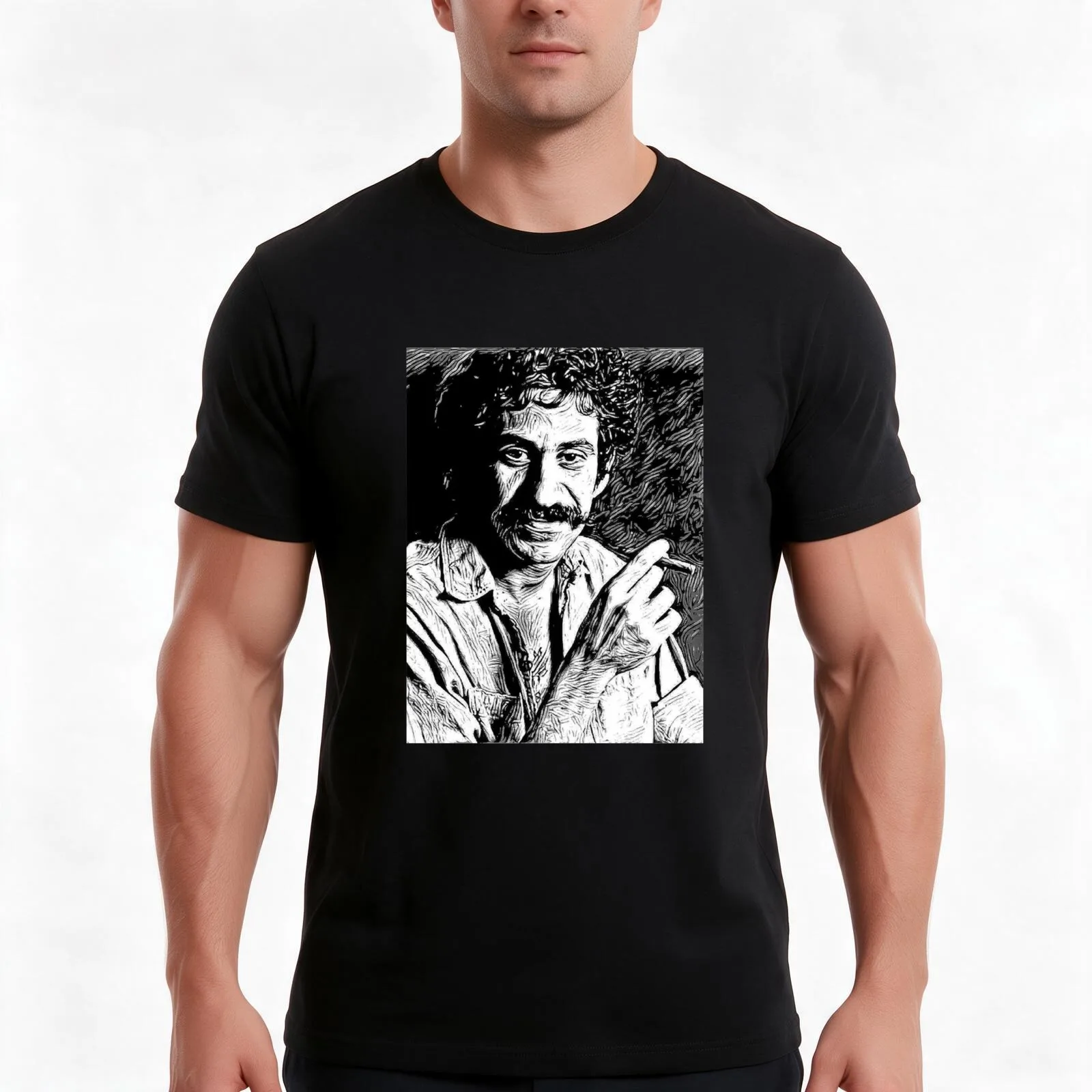 Jim Croce T-Shirt, Summer Casual Cotton Tee, Oversized Streetwear Tops, Vintage Graphic Print, Loose Fit Short Sleeve