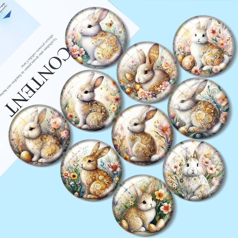 Golden Bunny 12/18/20/25mm glass cabochon  bracelet pendant rings for jewelry demo earrings back Making findings