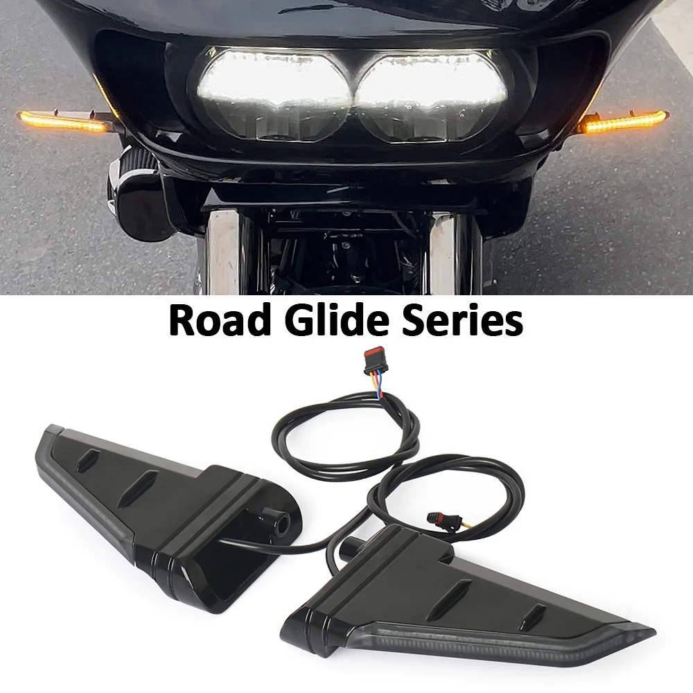 

New For Road Glide FLTRX FLTRK FLTRU 2015-2023 Motorcycle Side LED Turn Signal Flowing Lights Double flashing Lamps Black