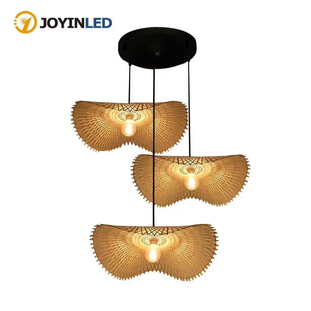 

3 Heads Chinese Style Rattan Pendant Lighting Fixture Bamboo Chandelier Wicker Lamp Shades for Living Room Bedroom Restaurant