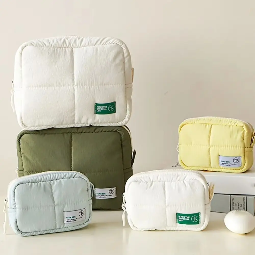 

Aesthetic Quilted Makeup Bag Square Solid Color Cosmetic Pouch Large Capacity Soft Skincare Storage Bag Travel