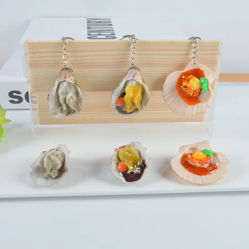 New PVC Simulation Oyster Keychain Creative Barbecue Scallop Seafood Photography Model Car Bag Pendant Toy Ornament Gift Trinket