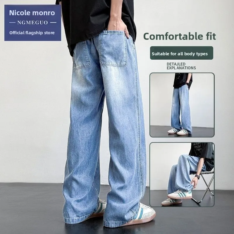 Korean Popular Clothes Pants Jeans Men's Summer Soft Breathable Straight Skin-friendly Baggy Menswear Clothing Cowboy Pants Man
