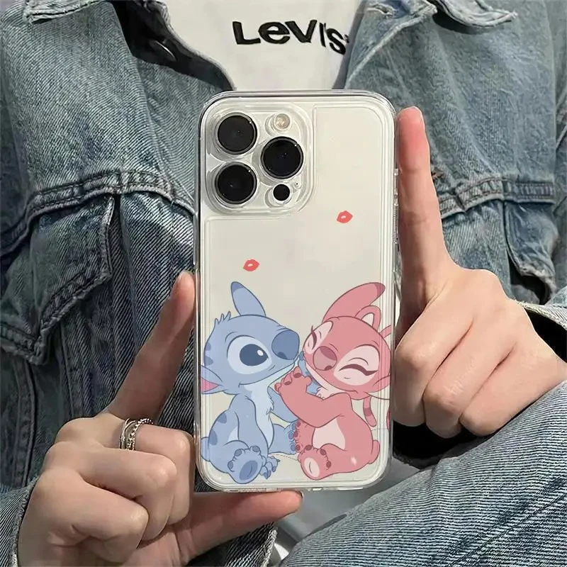 Disney Angel Touch Face Stitch Phone Case for iPhone 15 14 7 8 Plus 15 14 13 12 16 Pro Max XR Xs X Y2K Clear Soft Silicone Cover