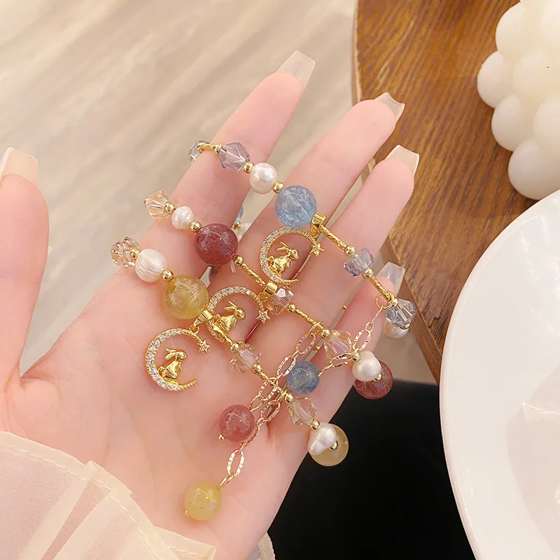 Ice extract Sweet Fresh Mori Rabbit Crystal Handmade Bracelet Antique Hans Clothing Accessories Student Girl heart Br