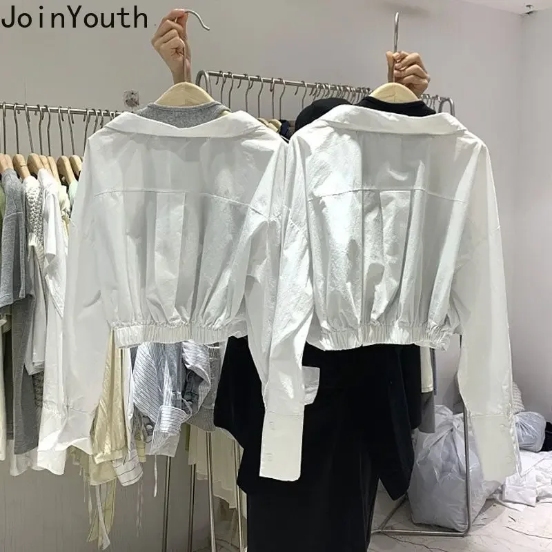 Fashion Shirts for Women Summer Fake Two Blouses Long Sleeve Casual Off Shoulder Blouse Y2k Crop Tops 2023 Blusas Mujer De Moda