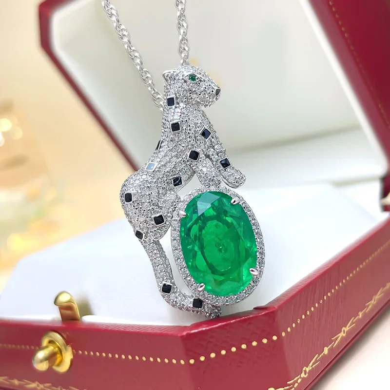 Green Leopard S925 Pendant Necklace with trendy temperament and personalized fashion 925 Sterling Silver Plated Gold Wedding