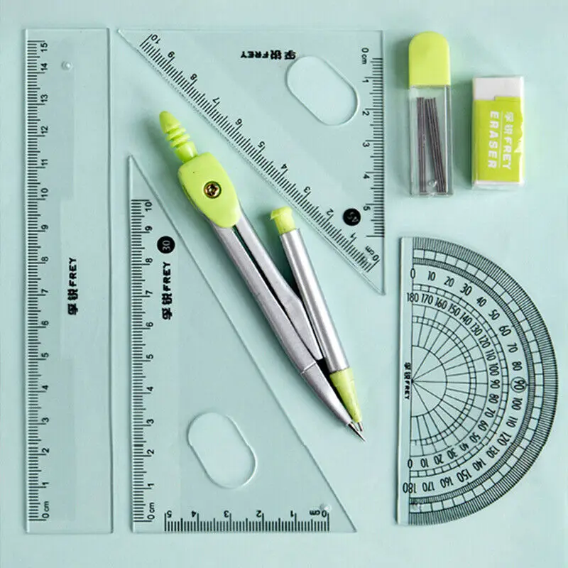 7Pcs Set Mathematical Rulers Set MultiFunction Professional Compass Ruler Geometric Drawing Protractor Ruler Measuring Tool