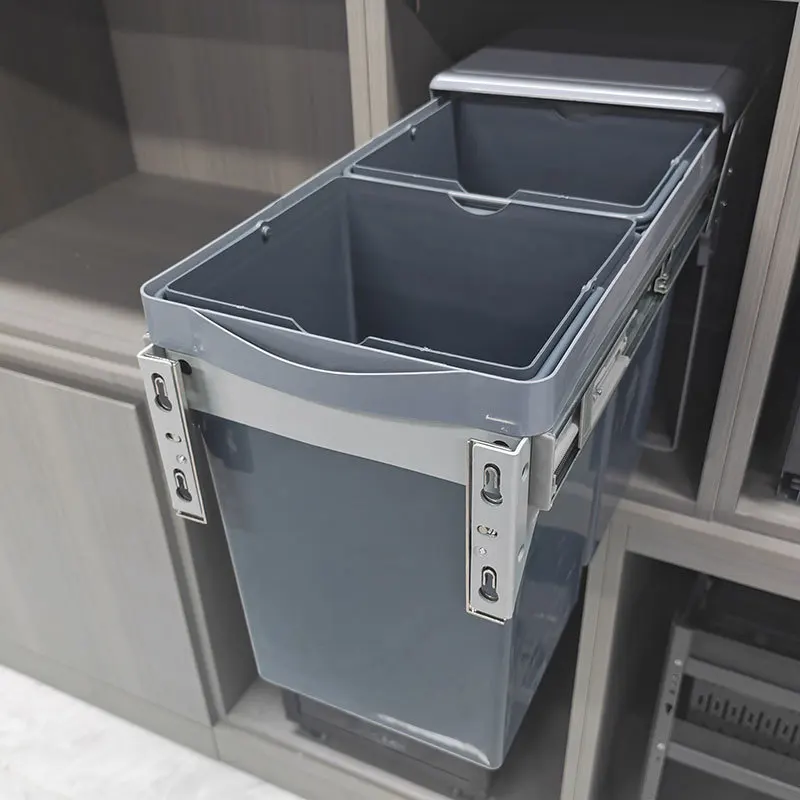 Cabinet Drawer Dual Bin Odor Proof Trash Can Kitchen Slide Out Hidden Waste Container spice organizer